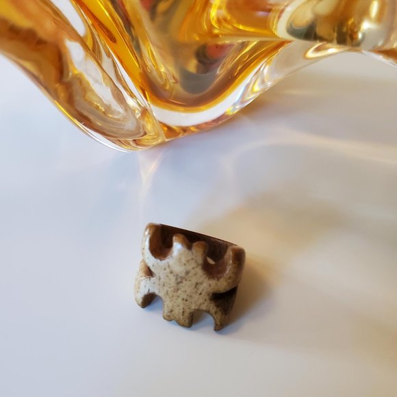 Hand Carved Natural Bone Maltese Cross Etched Statement Ring - Picture 2 of 7